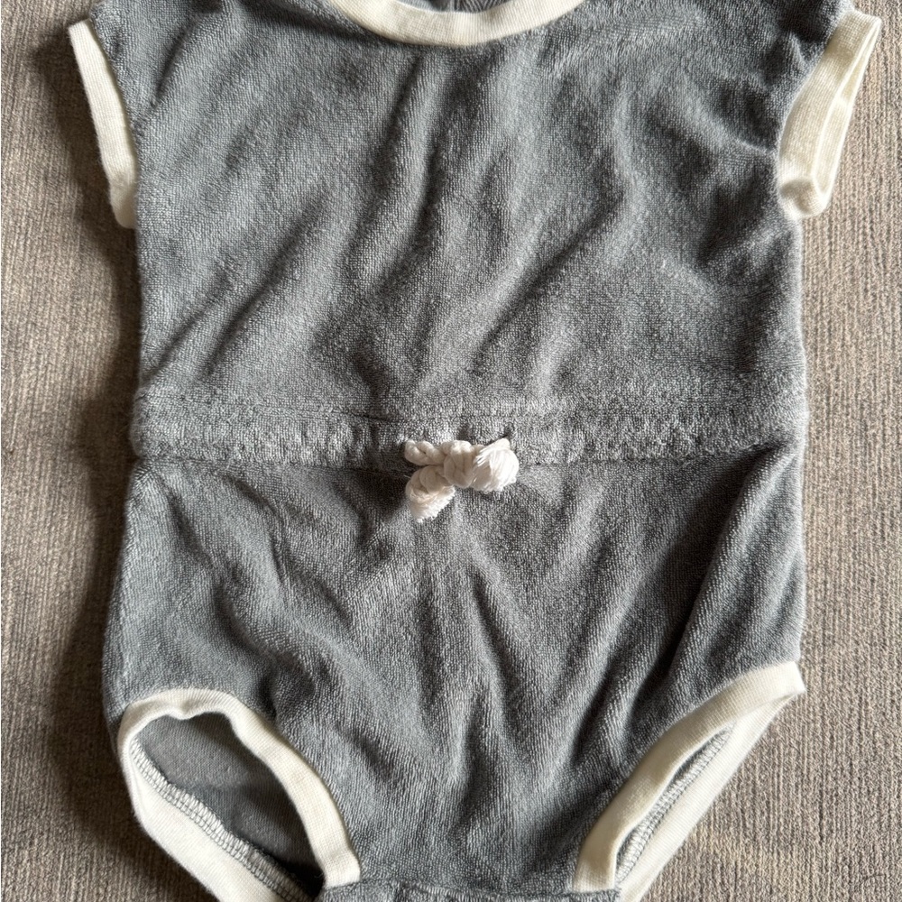Quincy Mae Gray/Blue and White Baby Velour Onesie
